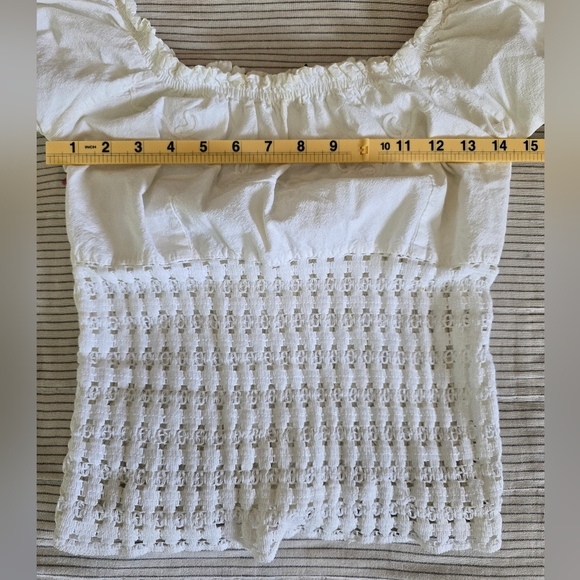 Lielle Broderie Milkmaid Blouse Sz M White Embroidered Sheer Smocked Peruvian - Picture 7 of 8
